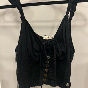 Black Ruched Button-Front Women's Top